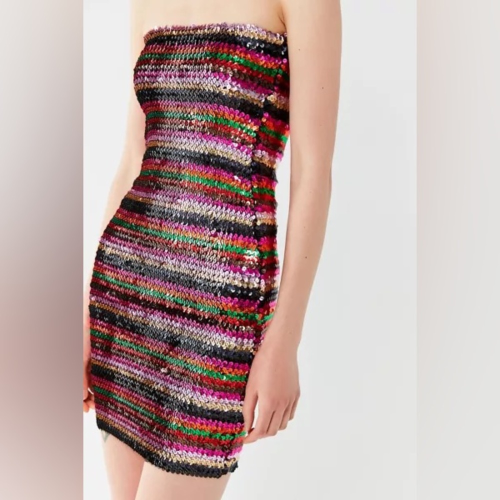 Rainbow striped sequin tube dress